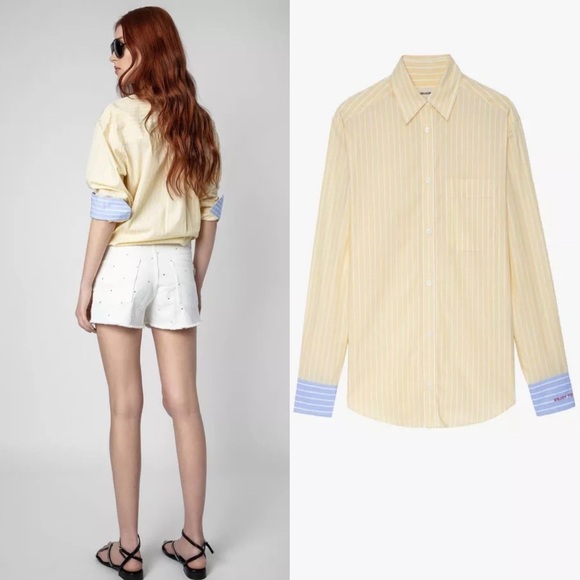 NWT Zadig & Voltaire Tais Raye Pop Shirt Button Blouse Top Striped Oversized XS - Picture 4 of 15